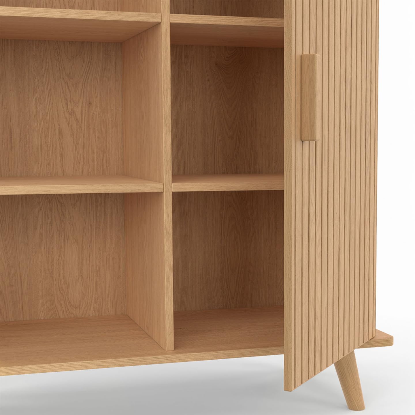 IDMarket - Buffet d'appoint 3 étagères et Placard 70 cm Juliette Effet Lattes tasseau Bois