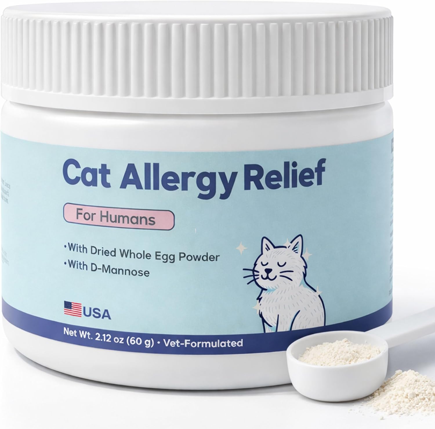 Cat Allergy Relief for Humans - Indoor Cat Allergen Neutralizer - Allergen spray alternatives - Cat Allergy Powder – cat dander remover - IgY Whole Egg Powder + Omega-3 & Quercetin – 2.1 oz Powder