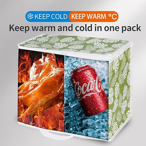 Miniatura 3 de Bodaon Paquete de 3 bolsas de compras reutilizables aisladas, bolsa enfriadora de picnic XL con cremallera superior fría, hojas verdes