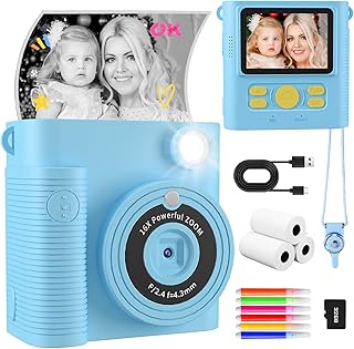Cámara de impresión instantánea para niños, cámara CKATE para niños con 2 obturadores, 1080P HD, tarjeta SD de 32 G, cámara de impresión instantánea para niños, regalo encantador para niñas y niños de