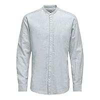 Only & Sons Uomo O&S Camicia in Lino Leggero Manica Lunga Aderente Top Shirt Base