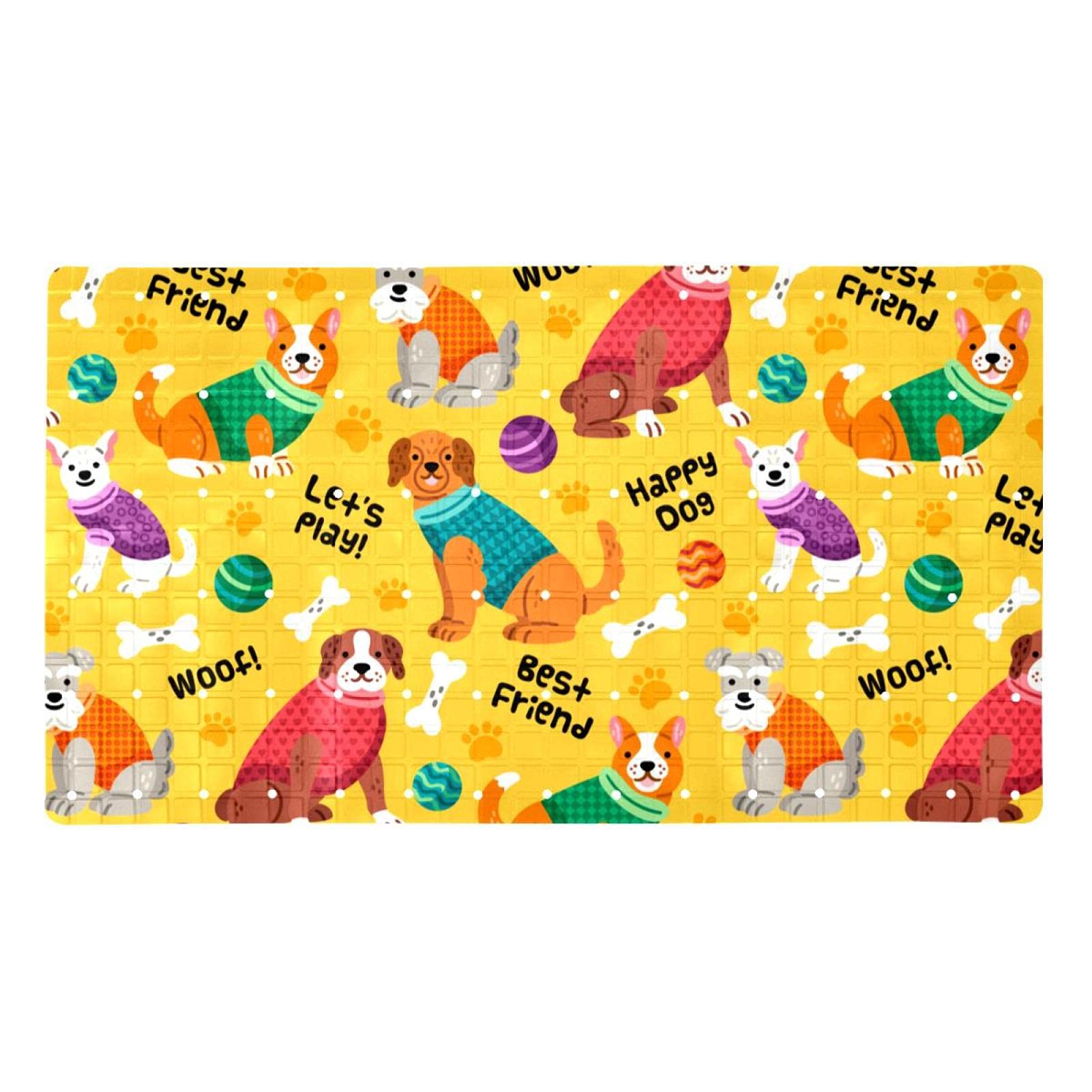 Tapis de salle de bain pour baignoire à ventouses motif chiots 40x70 cm