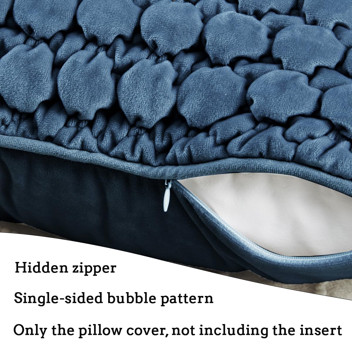 Pillow Cover 24x24 1 Piece Velvet Euro Sham Decorative Farmhouse Pillowcase Boho Square Cushion Covers Soft Bubble Texture for Couch Sofa Bed Bedroom Car Living Room，Blue