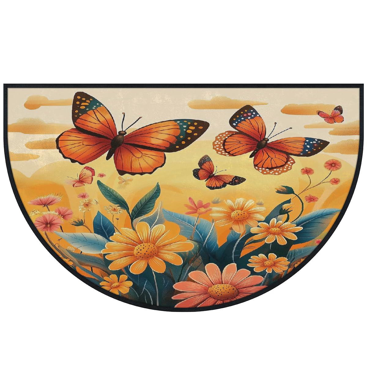 Tapis de porte demi-lune absorbant jaune à motif papillon 100x160 cm