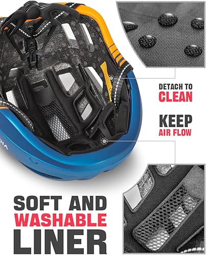 Miniatura 35 de VICTGOAL Casco de bicicleta con luz trasera recargable por USB, gafas magnéticas desmontables, visera solar extraíble, cascos de bicicleta de Negro