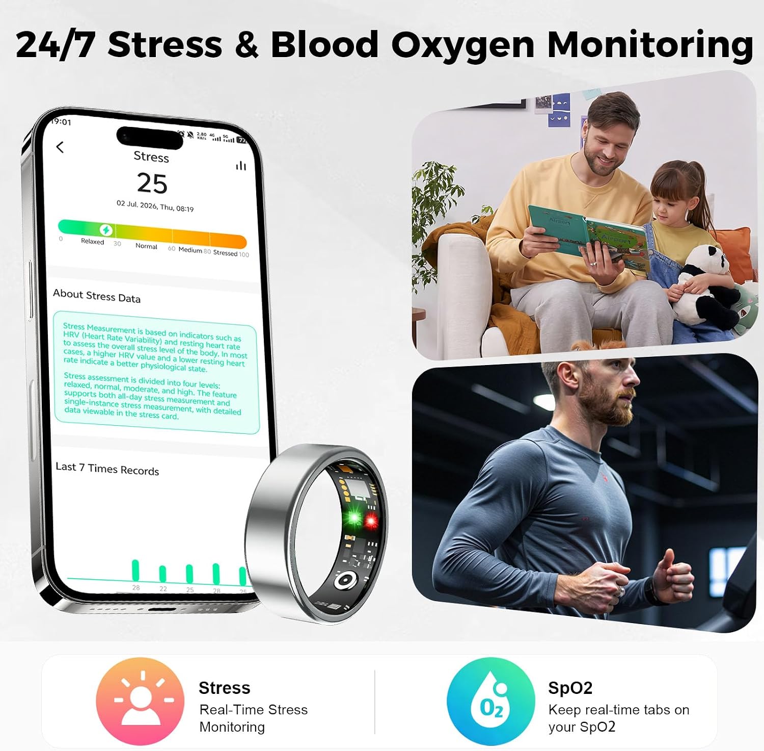 Smart Ring for Women Men, Health Tracking Ring No APP Fee (Gold,8)