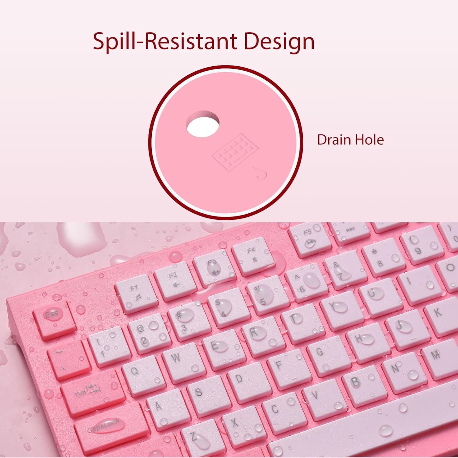 Tastiera USB Computer Cablata, Layout Italiano, Tasti Chiclet Silenziosi, Antiriflusso, Tastiera Numerica, Stabile Pieghevole, Indicatori Caps, Lettere Indelebi, Rose Pink, Pack of 1