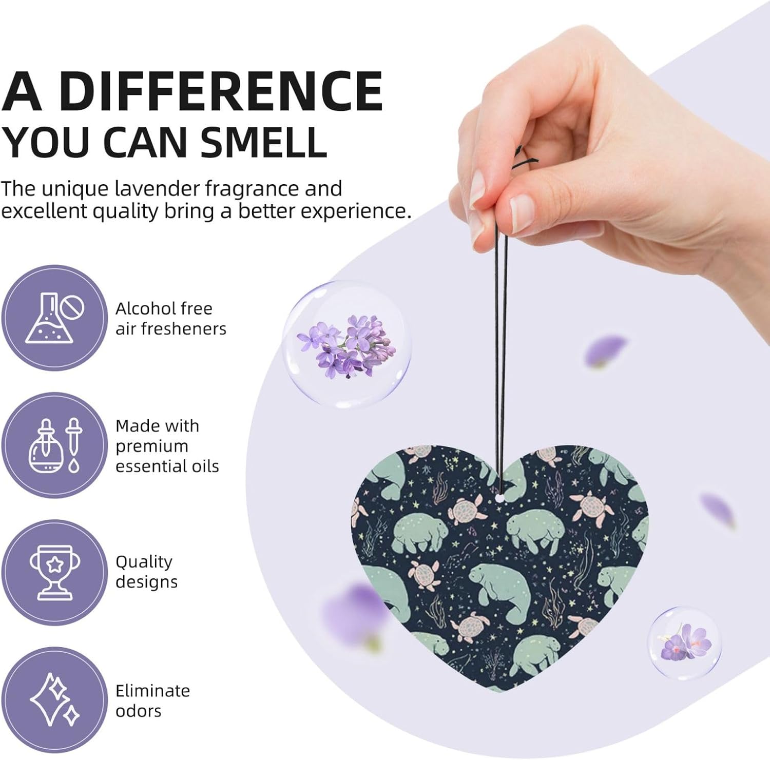 Car Air Freshener 24 PCS Manatee Animals Hanging Car Air Fresheners Auto Interior Decor Card Freshener Strong Scented Card Lavender Cars Scents for Office Bedroom Close Drawer Heart Shape