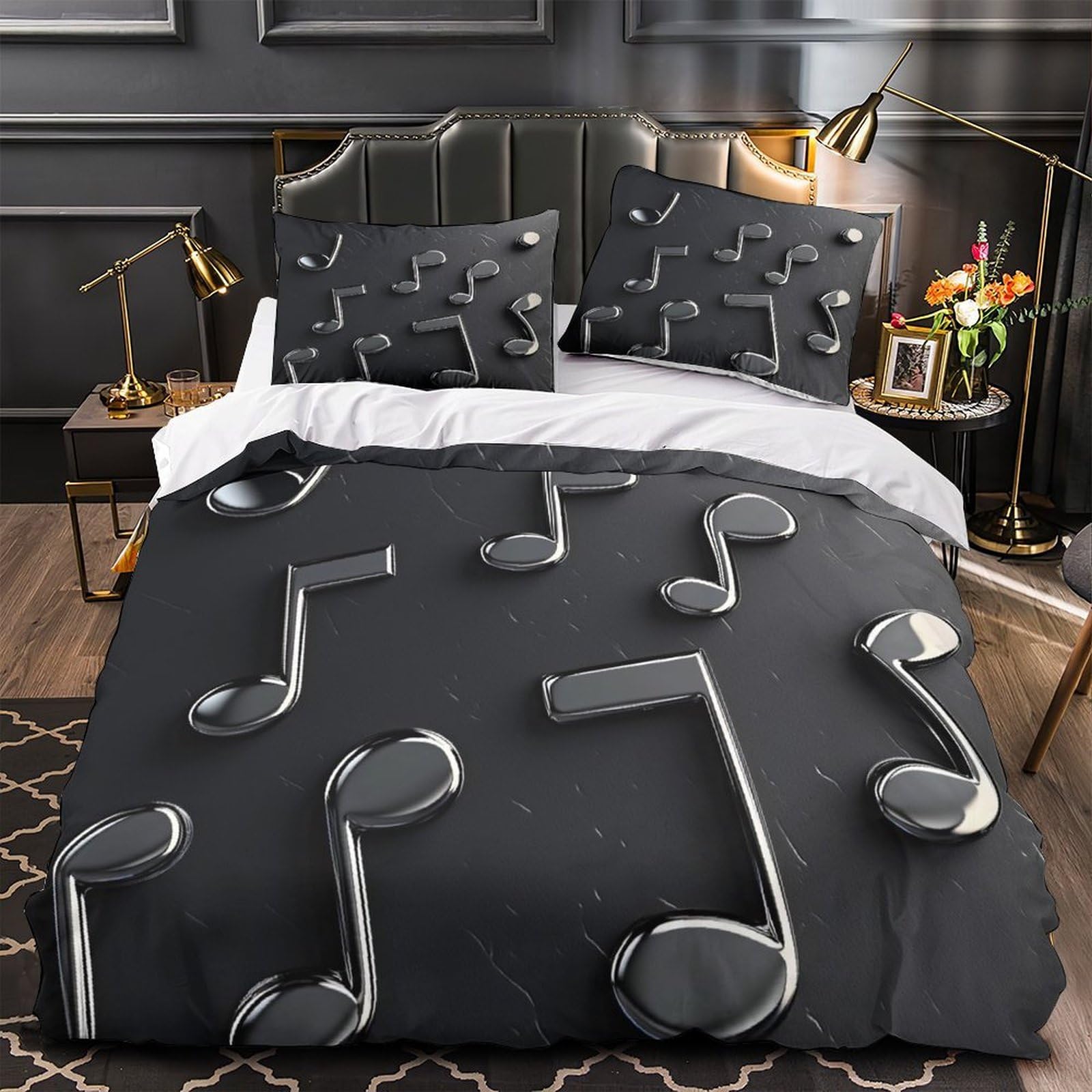 Housse de couette notes de musique 140x200cm pour lit simple ado et enfant