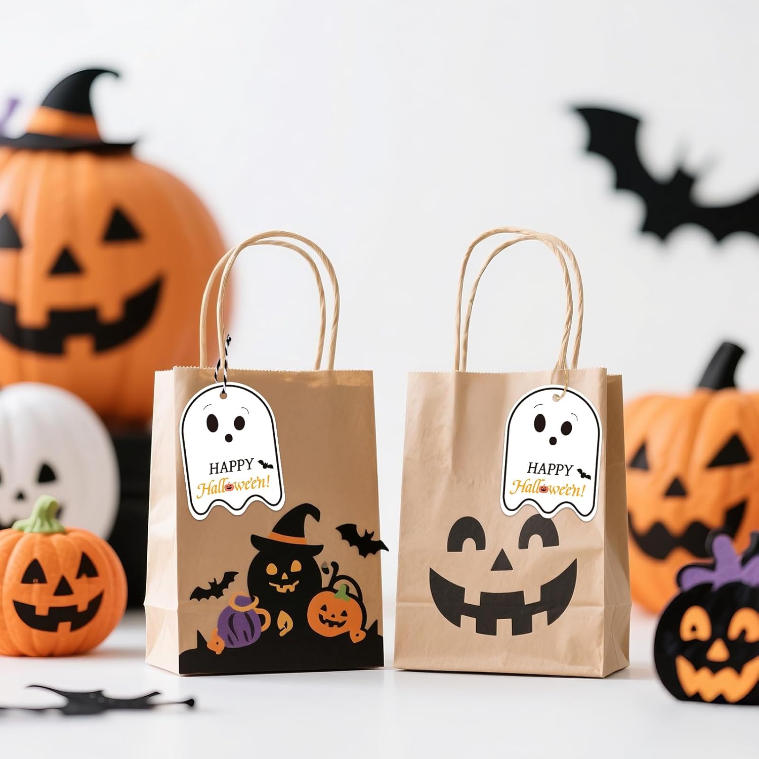 G2PLUS Happy Halloween Tags - 50 Pcs Ghost Paper Gift Tags with String for Trick or Treat Bags, Spooky Halloween Party Favors Tag for Candy Bags, DIY Crafts, Gift Wrapping(2.5x3.5 in) - Image 4