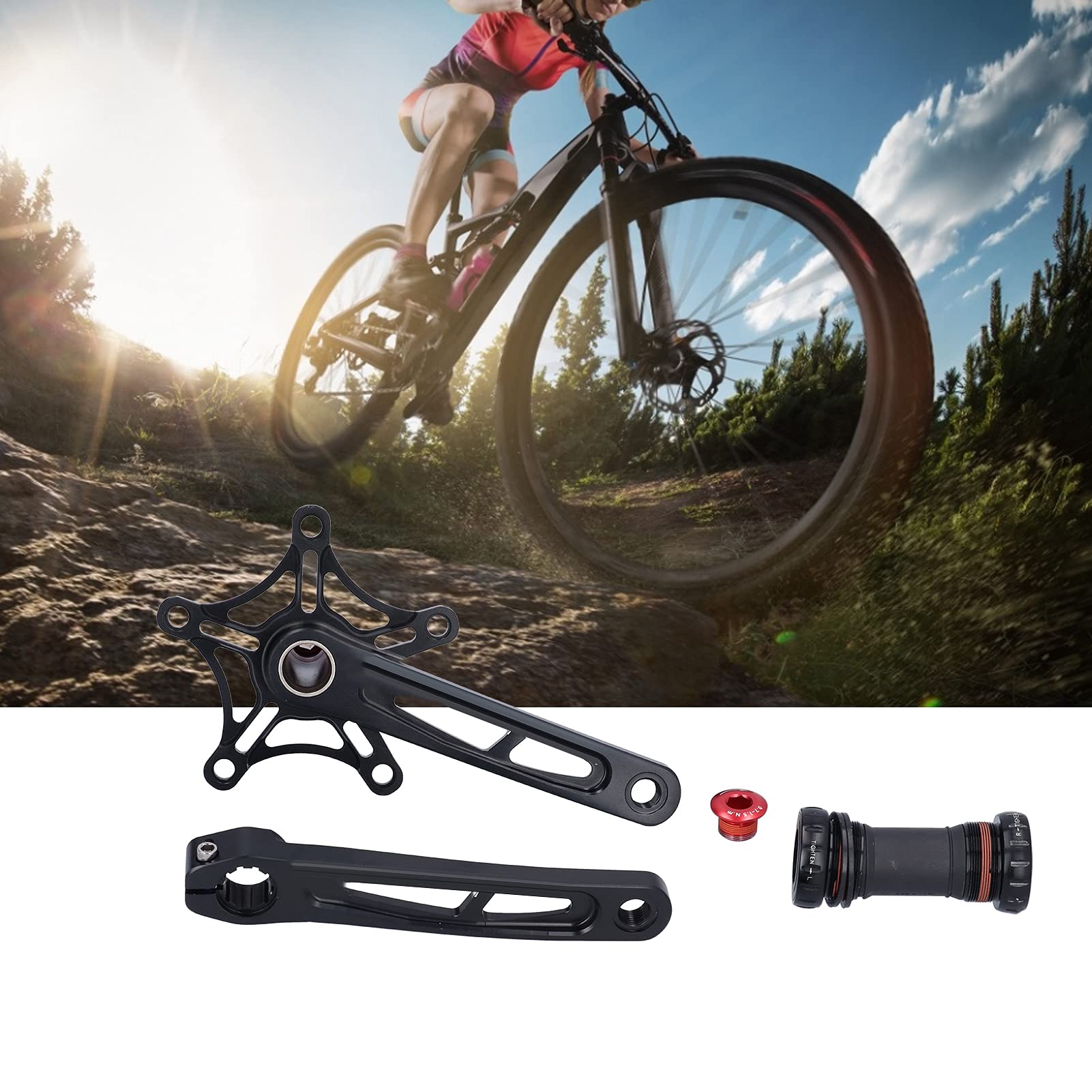 CHICIRIS Guarnitura MTB 130mm Square Taper, Bici da Strada One‑Piece 130BCD Guarnitura Bici Pieghevole in Lega di Alluminio con Pedivelle Cave(Nero)