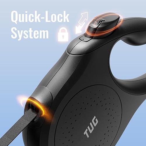 Miniatura 2 de TUG Quest - Correa retráctil para perro, retracción sin enredos de 360, cinta de nailon fuerte de 16 pies (pequeña, negra)