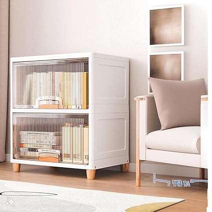 DecoLogy Multipurpose Bookshelf Organiser Rack for Living Room, Kitchen, Bedroom, Office (Cupboard Rack - Transparent Window, 2PCS)