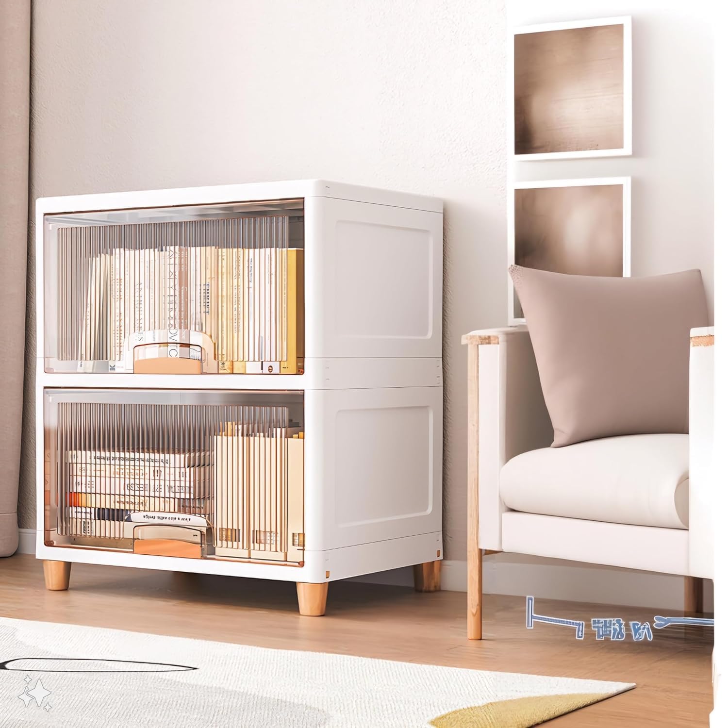 JD FRESH 2 Tier Foldable Plastic Cloth Rack for Storage/Kitchen Cupboard/Versatile and Sturdy Wardrobe for Clothes/Storage Organizer/Cabinet for Bedroom/Living Room/Laundry Room/Study (Transparent)