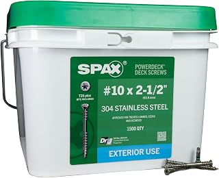 #10 x 6.4cm(2-1/2인치) SPAX 스테인리스 스틸 나무 나사 외부 데크 (1500개) 스타 드라이브 녹 부식 방지 벌크 통 PowerDeck 헤비 듀티