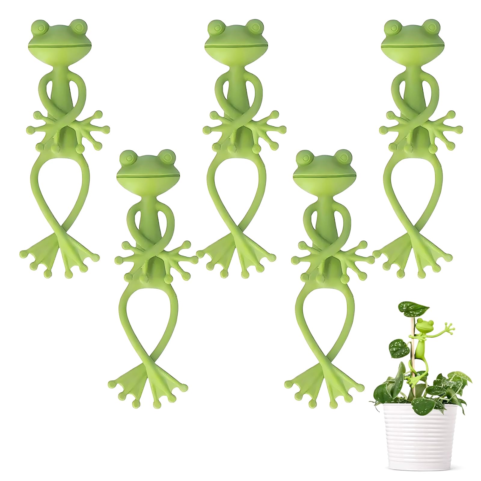YEVON 5 Pcs Frog Plant Supports, Green Pot Hugger Vine Holder Clips