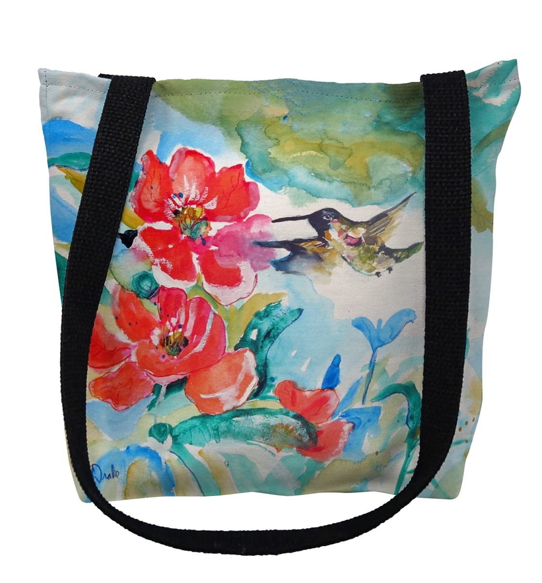 13 x 13 in. Hummingbird & Red Flower Small Tote Bag by Betsy Drake – Cotton, Multicoloured, Model TY1007S