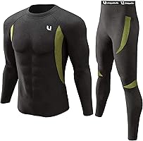 UNIQUEBELLA Mens Thermal Underwear Set Long Sleeve Tops Long Johns Thermal Base Layer Bottom Fleece Lined Quick Drying
