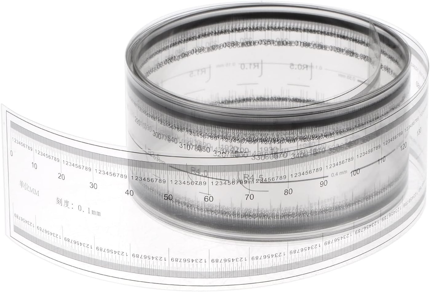 sourcing map Film Flexible Ruler 150cm 0.1mm Scale with R Angle & Width Lines PET Plastic Folding Straight Ruler Calibration Soft Ruler Measuring Tool for Factory, Transparent