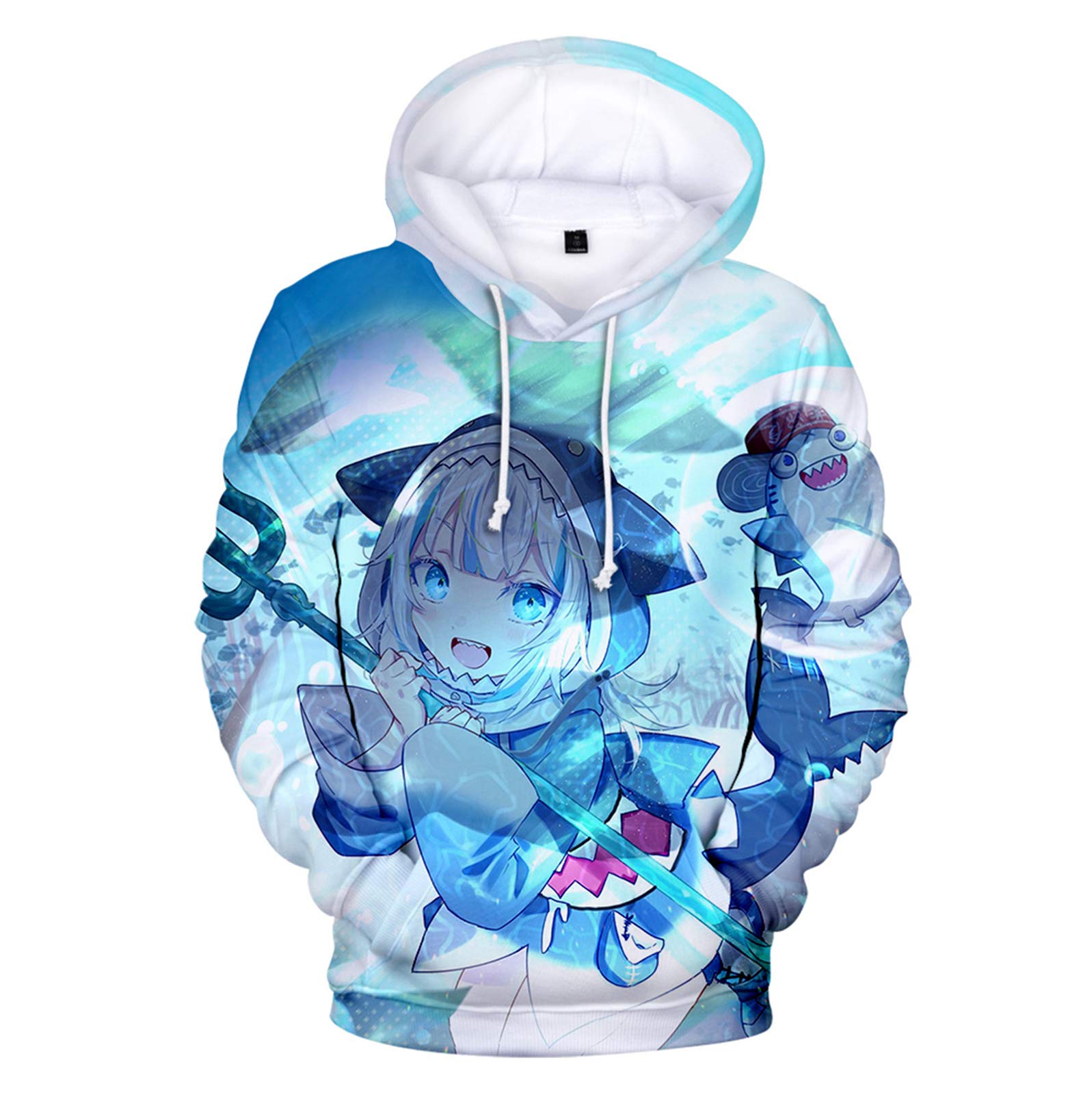 Keepmore Men's D Unisex Anime Virtual Anchor Gawr Gura Casual Long Sleeve 3 Hoodie Gawr Gura Cosplay Sweatshirts