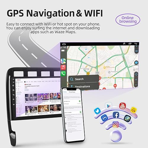 Vista 5 de NHOPEEW Radio Carplay Android para Porsche Cayenne 2003-2010 compatible con Carplay inalámbrico y Android Auto, pantalla táctil de 9 pulgadas