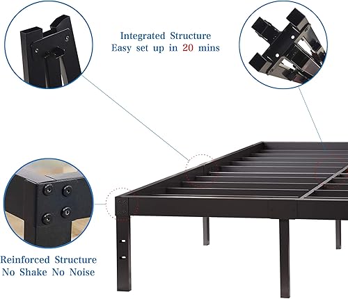 Miniatura 7 de Base de cama de tamaño matrimonial base de colchón de plataforma de metal resistente de 16 pulgadas estructura de acero resistente y fuerte se