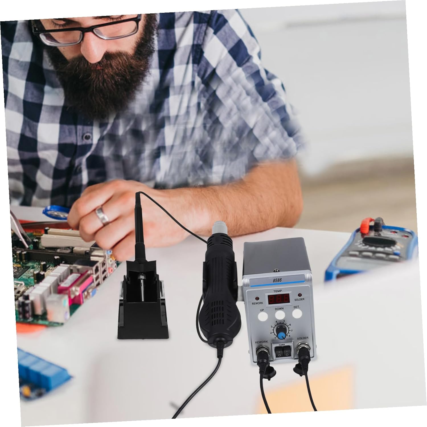 Digital Hot Air Rework and Soldering Station with Bent Tip Tweezer and Solder Sucker for Efficient Electronics Repair Fast Heating Acv Power