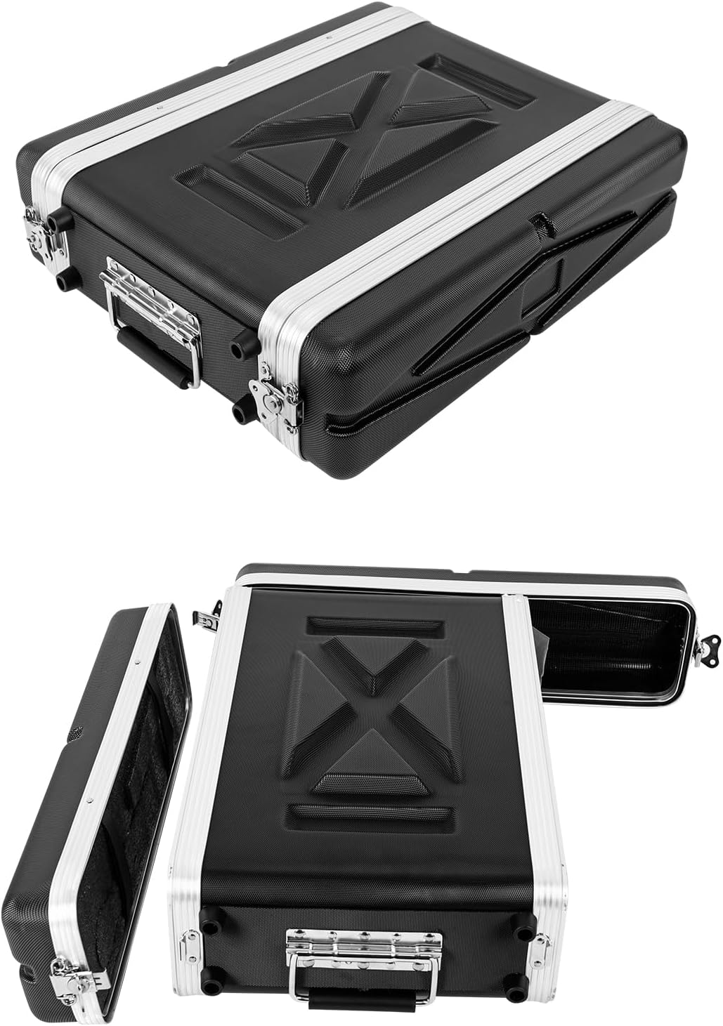 MUZNOTE 2U ABS Rack Case Shallow 12" Depth,19" Rackmount Flight Road Travel Case,Waterproof ProtectiveHard Case with Customized Foam, Wireless Mic SystemStorage,Amps, Mixers,Microphone Receivers