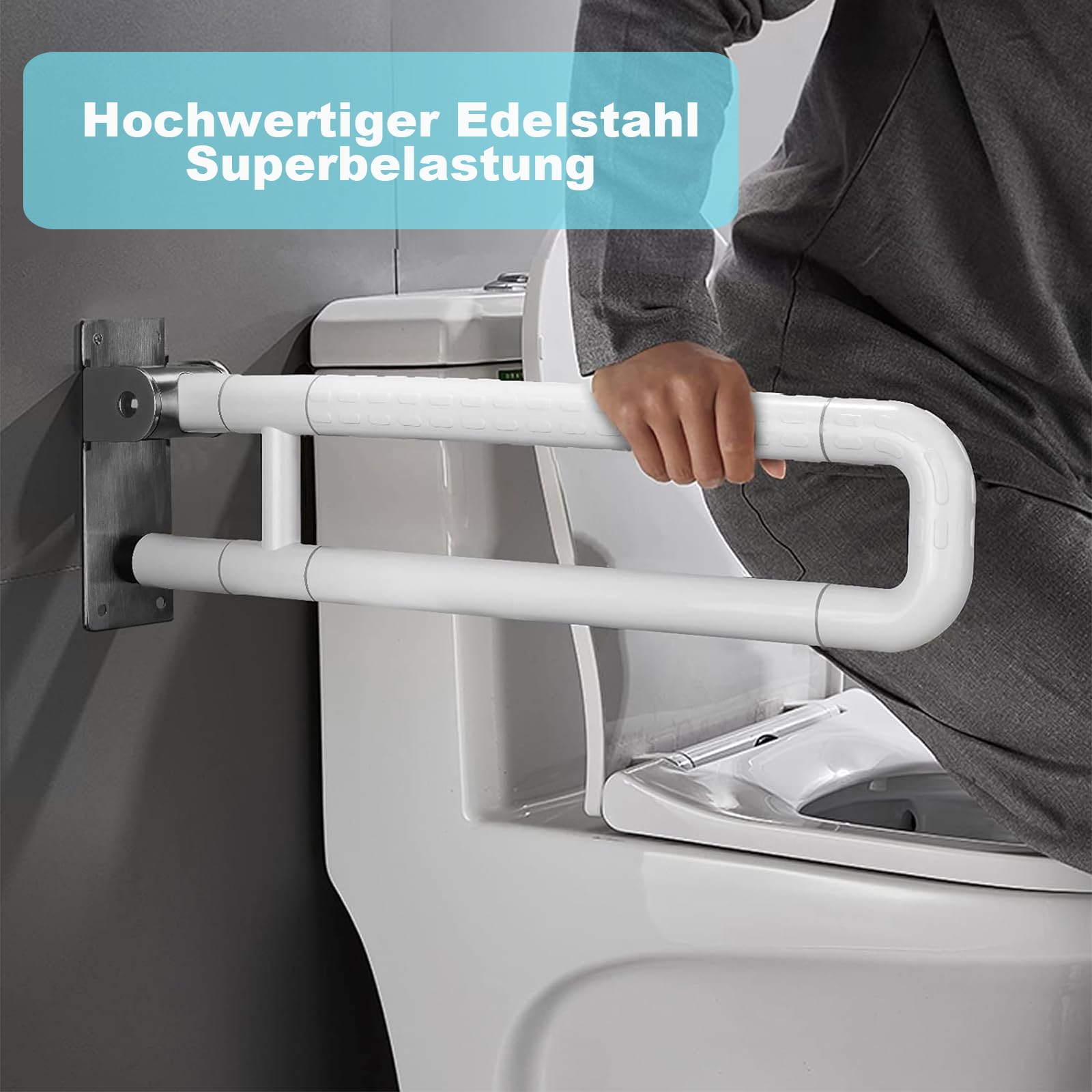 uyoyous Asidero plegable para inodoro, 2 pasamanos de seguridad para baño, mango antideslizante, soporte para inodoro para personas mayores y mujeres embarazadas (blanco, 60 cm)