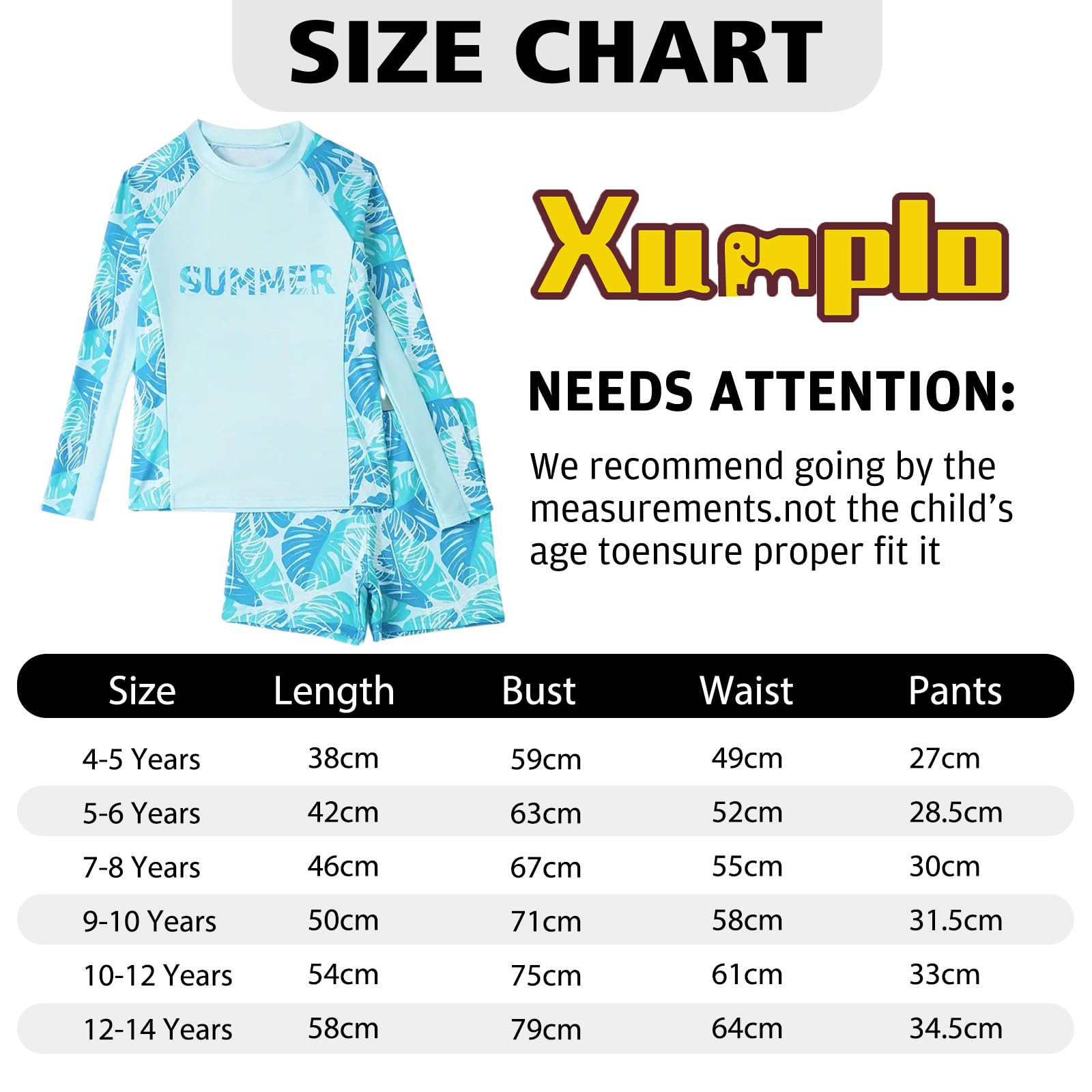 Xumplo Maillot de bain 2 pièces pour garçon à manches longues Protection solaire