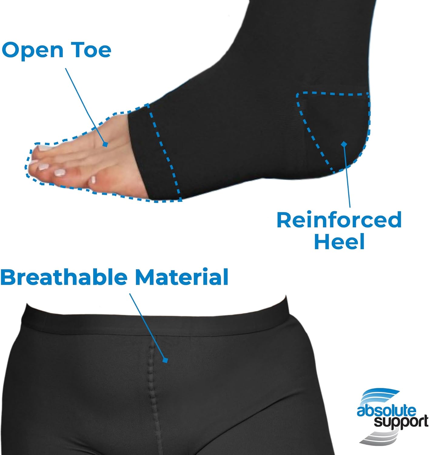 ABSOLUTE SUPPORT Extra Large Womens Compression Pantyhose 20-30mmHg with Open Toe - Plus Size Opaque Compression Tights for Women Swollen Veins, Venous Ulcers, Chronic Venous Insufficiency - 7X-Large