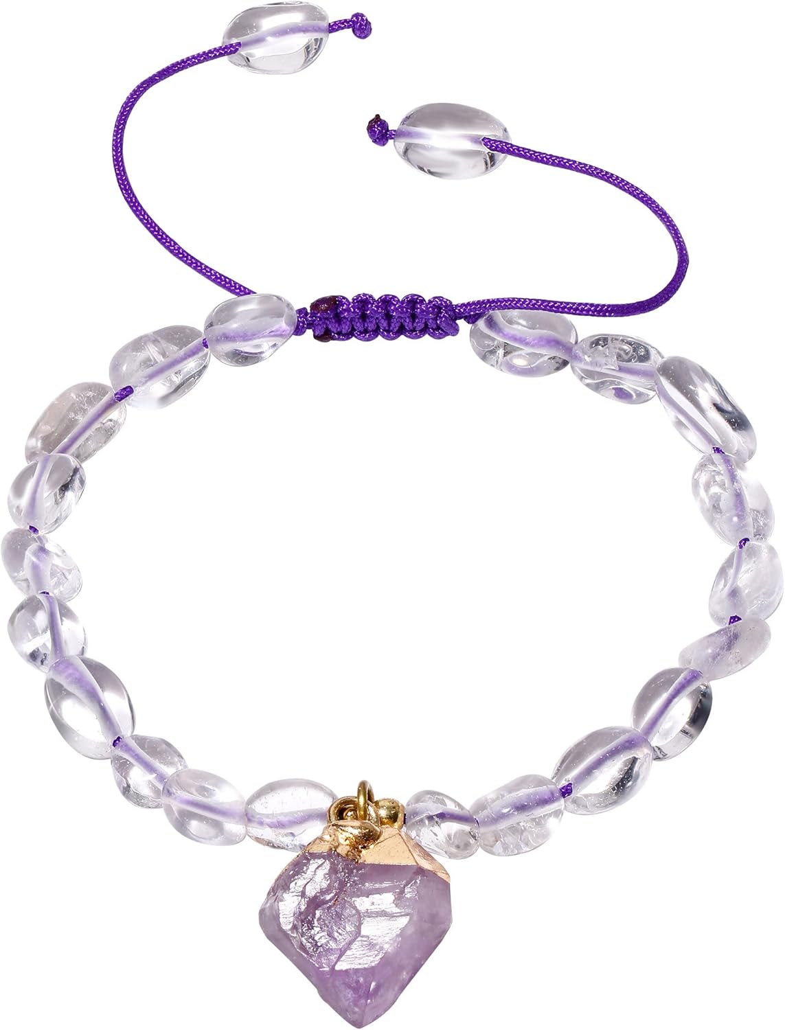 Reiki Tumbled Crystals Beaded Bracelets Handmade Raw Amethyst Pendant Bracelets for Women Adjustable Spiritual Jewelry