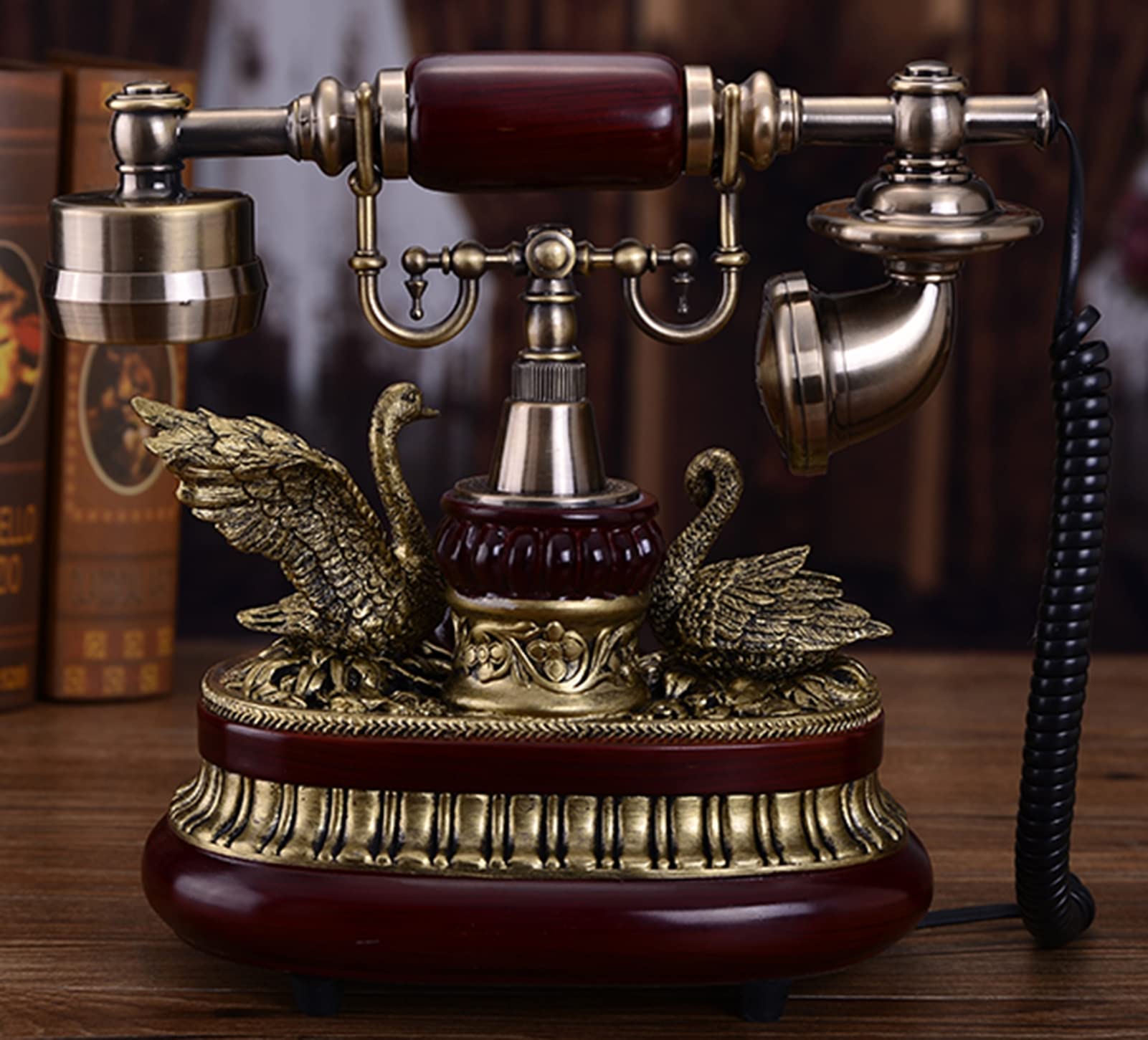Téléphone Fixe à Cadran Rotatif, téléphone Filaire rétro à l'ancienne avec Fonction de Recomposition, téléphone de Bureau Classique pour la Maison et la décoration, Marron