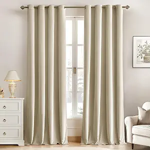 MIULEE Velvet Curtains Beige Elegant Grommet Curtains Thermal Insulated Soundproof Room Darkening Curtains/Drapes for Classical Living Room Bedroom Decor 52 x 84 Inch Set of 2