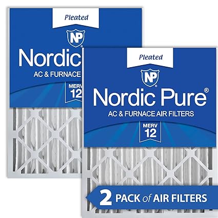 Nordic Pure 20x25x4 (3-5/8 Actual Depth) MERV 12 Pleated AC Furnace Air Filters, Box of 2