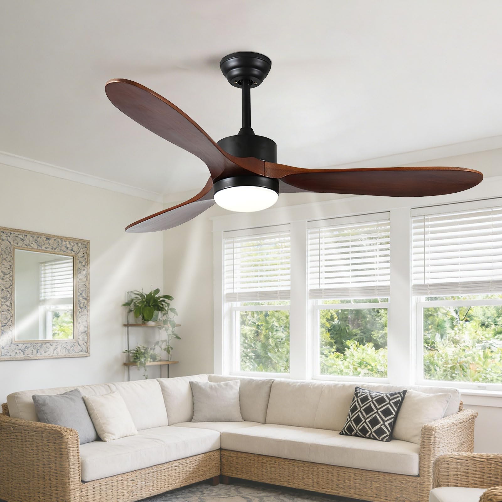 Ventilateur de plafond en bois idéal pour la chambre avec lumière LED et nuit paisible