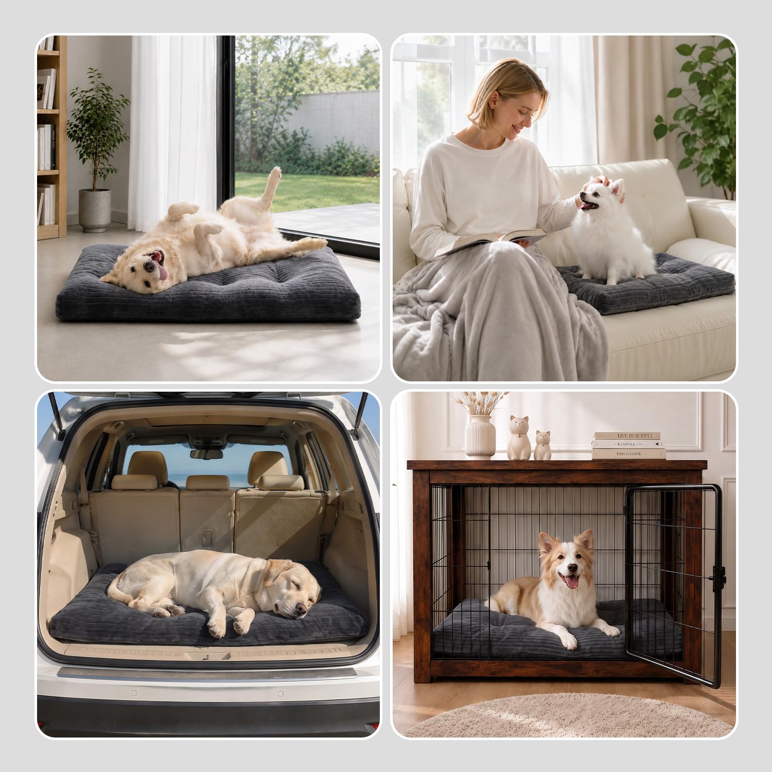 Panier lavable pour chien de grande taille en flanelle épaisse et moelleuse, tapis de couchage antidérapant et anti-rayures pour animal domestique, 99,1 x 58,9 cm, gris