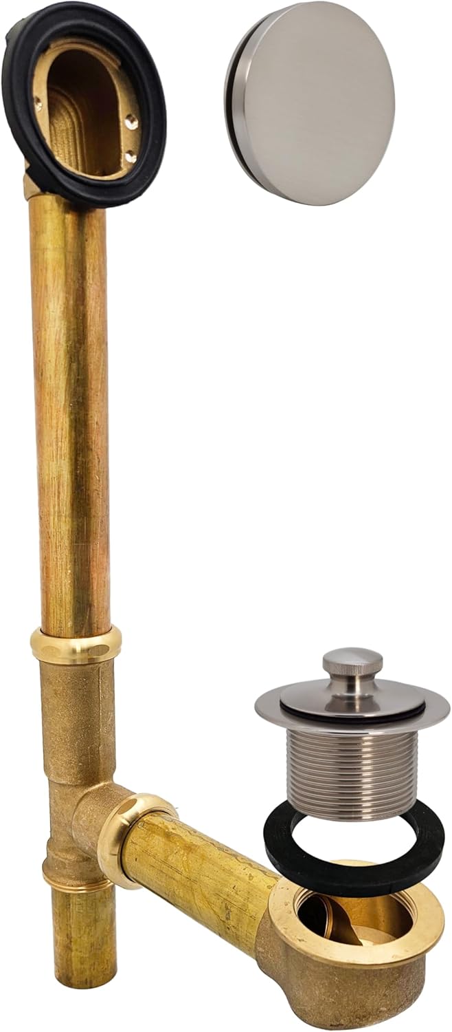 Westbrass Twist & Close Bath Waste - Hidden Overflow -14" Make-Up, 17 Gauge, Satin Nickel, D321H-07