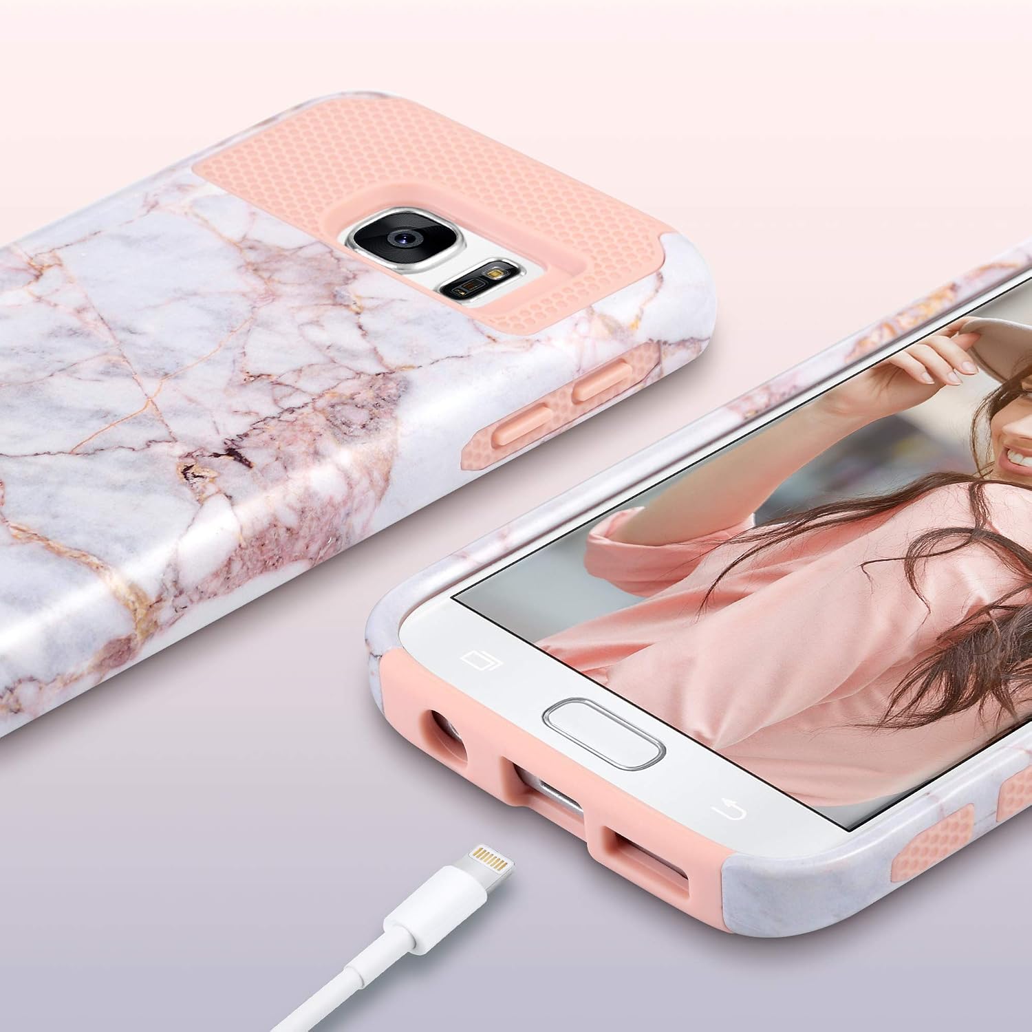 ULAK S7 Case, Galaxy S7 Case, Hybrid Case for Samsung Galaxy S7 2016 Release 2-Piece Dual Layer Style Hard Cover (Cracked Marble) Will not Fit S7 Edge