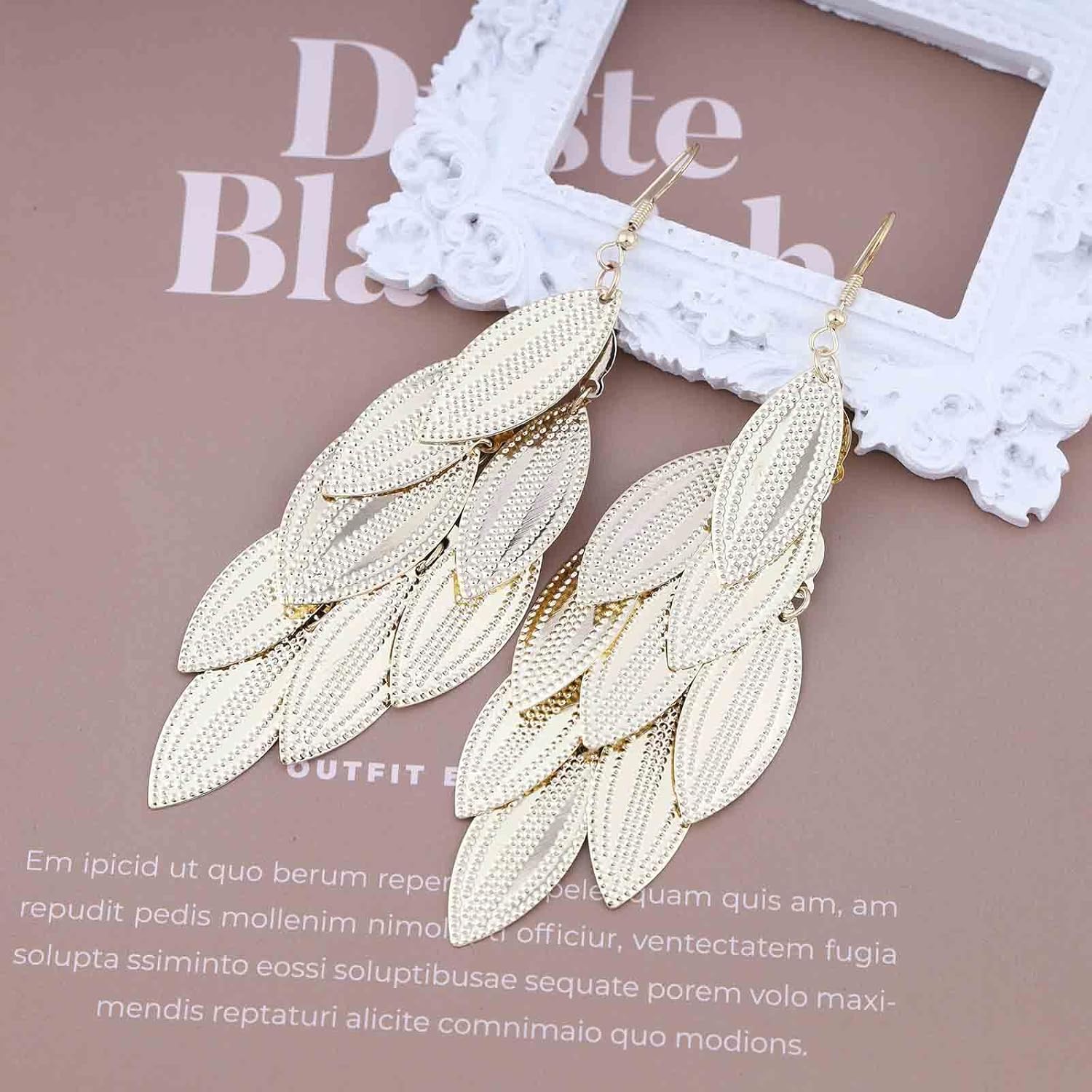 Andelaisi Boho Textured Leaf Dangle Earrings Vintage Filigree Leaf Earrings Gold Tribal Cluster Leaf Drop Earrings Super Lightweight Leaf Earrings Jewelry for Women and Girls - Image 5