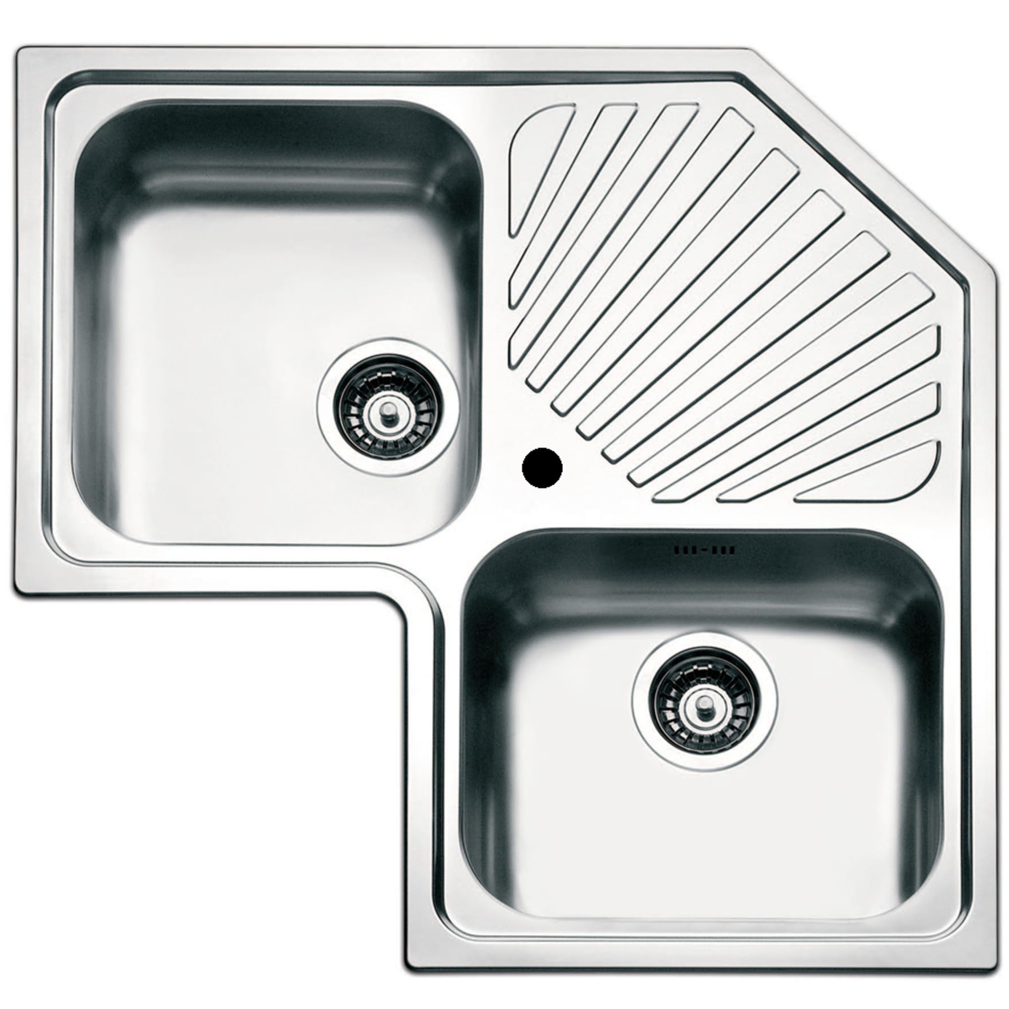 Lavello da Cucina ad Angolo, 83x83 cm, 2 Vasche in Acciaio Inox Spazzolato con Gocciolatoio