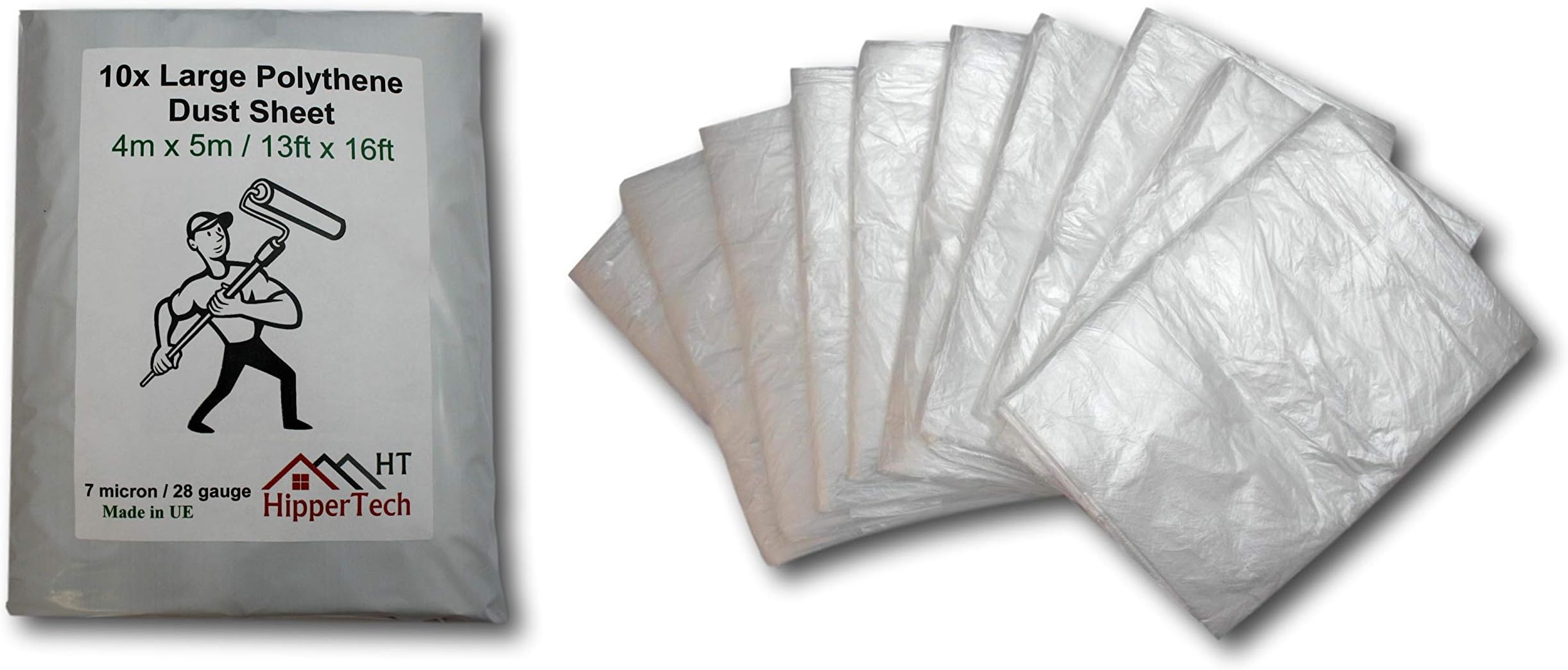 10 x Large Plastic Polythene Dust Sheet 4m x 5m / 13ft x 16ft Painting Masking Covering Furniture HipperTech (10 x Large Plastic Polythene Dust Sheet) HipperTech®