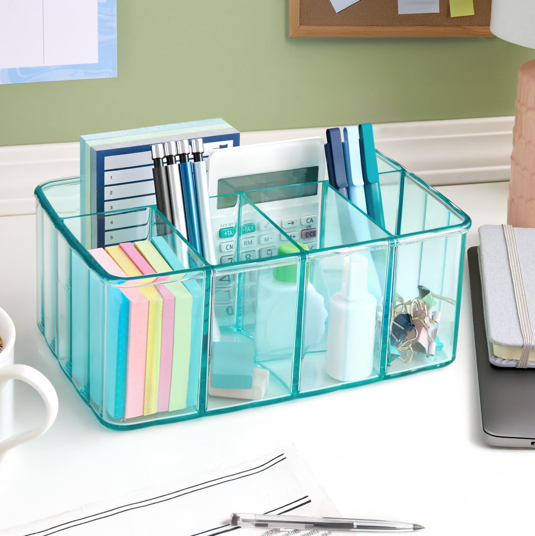 STORi 5-Compartment Plastic Organizer Ocean Mist Rectangular Divided Makeup and Vanity Storage Bin and Office Desk Caddy Scalloped — view 4