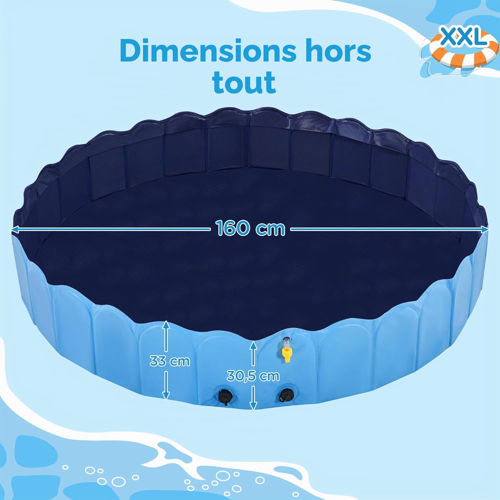 Yaheetech Piscine pour Chien Pliable 160 cm avec arroseur Antidérapante | Jet d'eau pour Chien 0,6 cm d'épaisseur Jouet aquatique pour l'été Extérieur/Intérieur Bleu