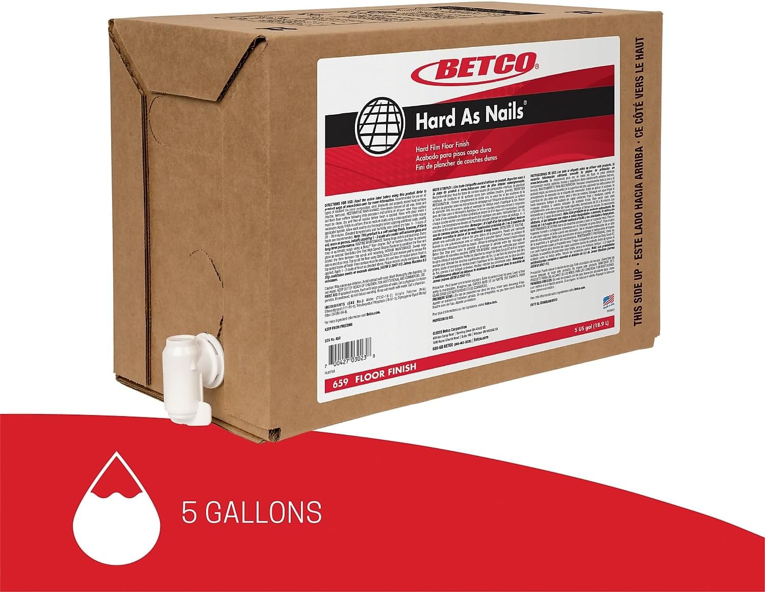 Betco® Hard As Nails® Floor Finish, 5 Gallons