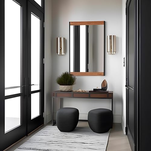 Miniatura 3 de Espejo rústico de 24 x 36 pulgadas, espejo de pared de granja, espejos con marco de madera y metal para baño, espejo rectangular grande para sala de