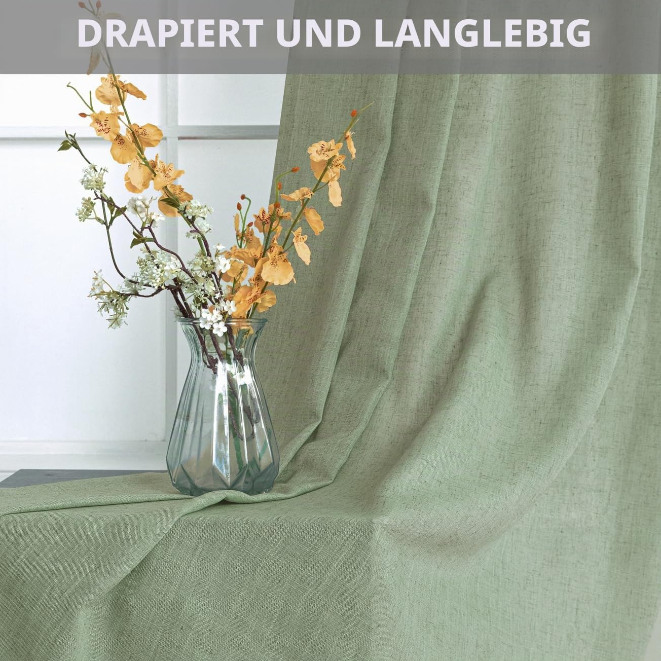 KOUFALL Salbeigrüne Leinen Vorhänge 213 cm Boho Bettvorhänge 2 Paneele Set Schlafzimmer