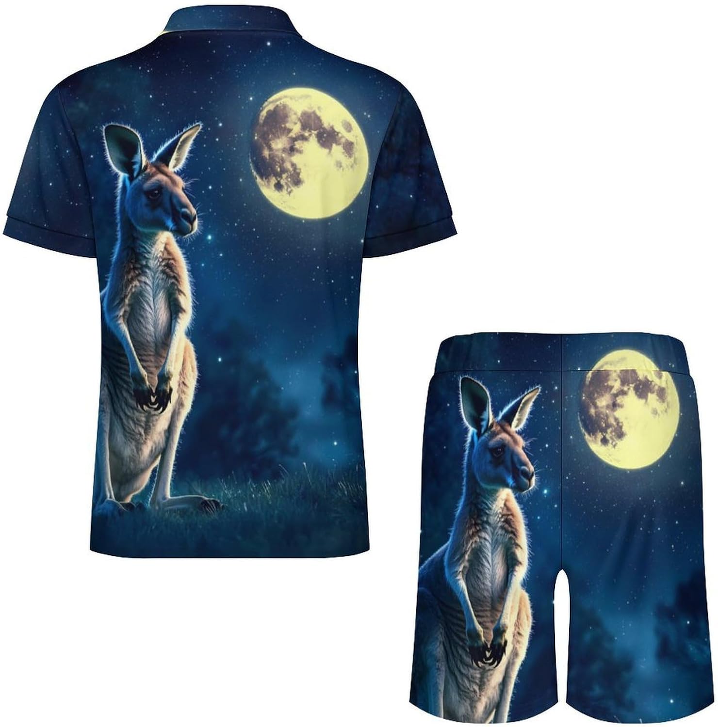Funny Kangarooes Moon Mens Polo Shirts Track Suits 2 Piece Short Sleeve Sweatsuit 1/4 Zip Golf Loungewear for Sports