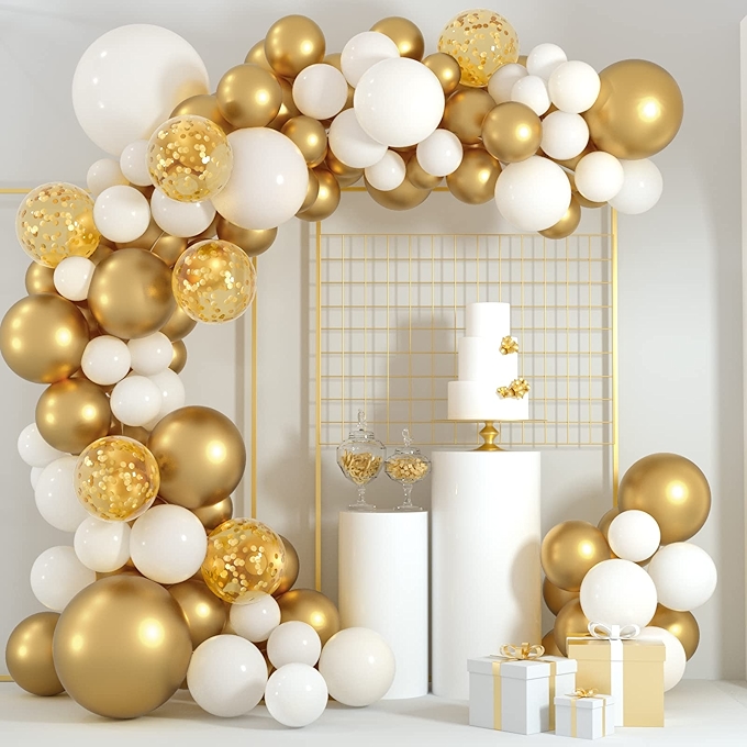 白金气球花环套件 108件 用于宝宝酒会、生日、婚礼派对装饰