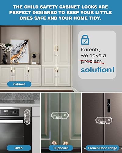 Miniatura 5 de Cerraduras de gabinete de seguridad para niños, cerraduras a prueba de bebés para armarios, paquete de 10 DUOSI sin tornillos e imanes para